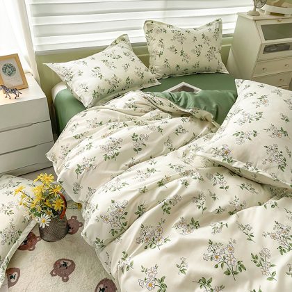 Soft Plant Pattern Home Textile Duvet Cover Set, Queen Size